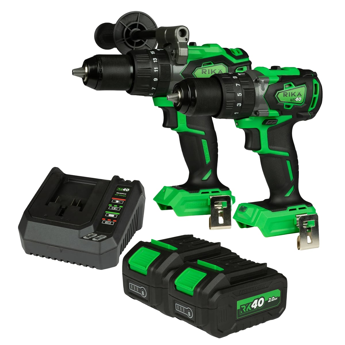 Rikä RK40 40V Light & Heavy Drill Kit | 79Nm + 150Nm Drills | Brushless | 2x 2.0Ah Batteries